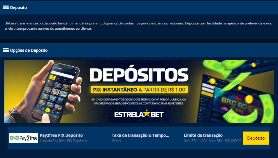 Estrela Bet Deposits Depósitos da Estrela Bet