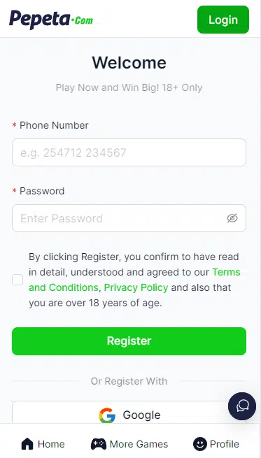 Pepeta Login Form